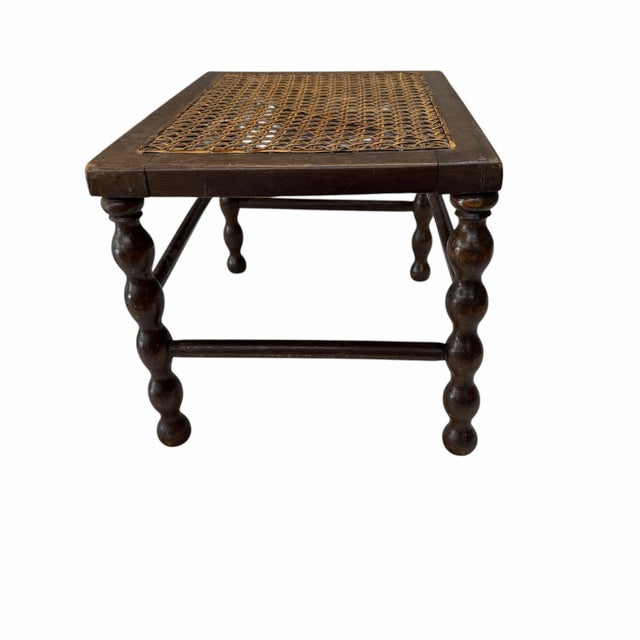 Antique Walnut and Cane Spool Leg Footstool, Plant /Display Stand For Sale - Image 6 of 8