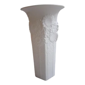 1960s Mid-Century Matte White Porcelain Botanical Vase by Artist Michaela Frey for Ak Kaiser