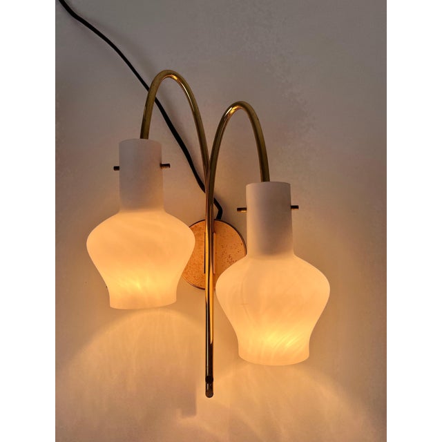 Mid-Century Brass and Opaline Glass Wall Lamps, Italy, 1960s - A Pair For Sale - Image 9 of 10