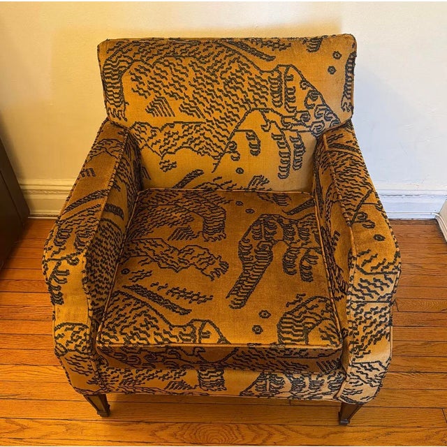 Traditional Tiger Mountain Velvet, Dedar Milano, Print Upholstered Accent Arm Chair For Sale - Image 3 of 3