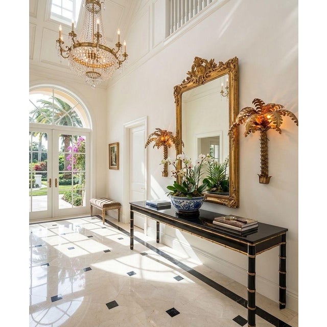 Brass Vintage Hollywood Regency Style Metal Palm Tree Wall Sconce For Sale - Image 8 of 10