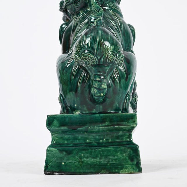 Large Antique Chinese Glazed Green Ceramic Lion Foo Dog, Early 20th Century For Sale - Image 10 of 16