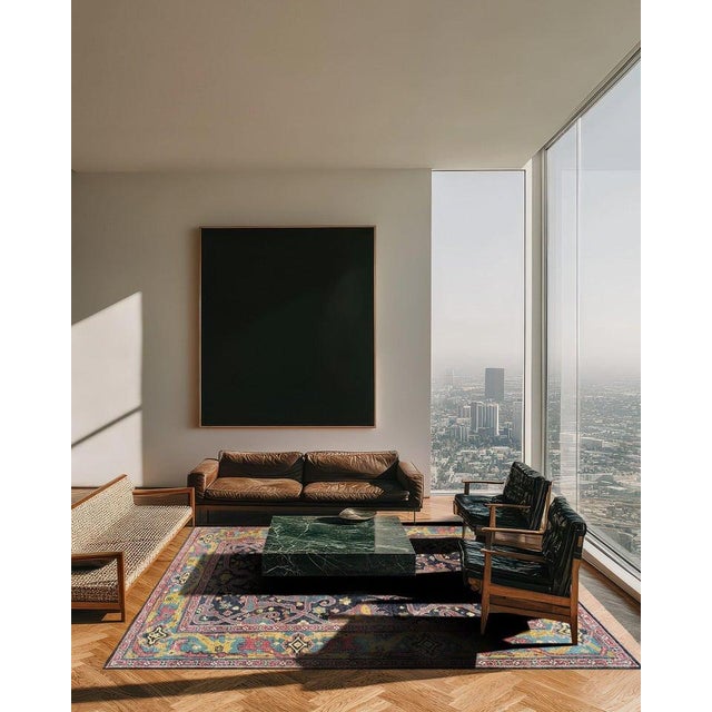 10x14 Blue Hand-Knotted Wool Floral Trellis Geometric Modern Carpet Rug For Sale In New York - Image 6 of 8