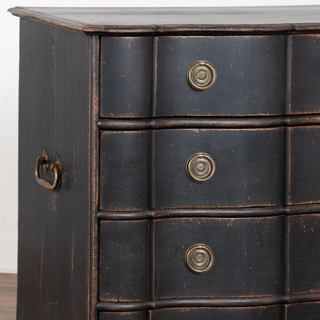 Wood 18th Century Rococo Black Large Chest of Four Drawers From Denmark For Sale - Image 7 of 18