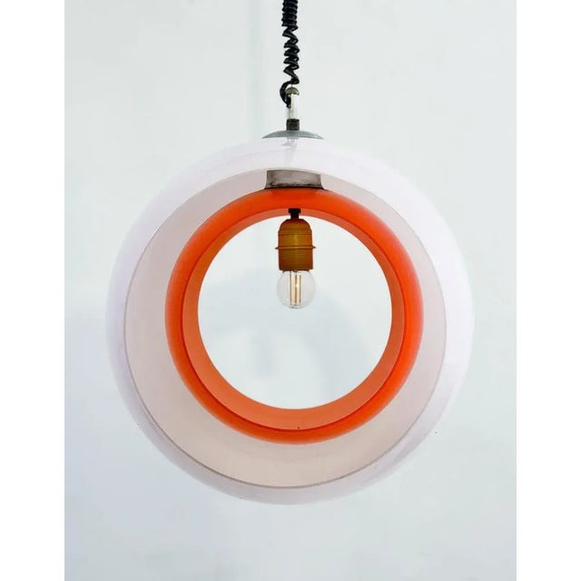 Mid-Century Eclisse Pendant Light in White and Orange Murano Glass, 1960s For Sale - Image 10 of 13