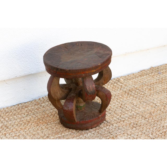 1960s Handcarved Semi-Abstract Painted African Stool For Sale - Image 5 of 9