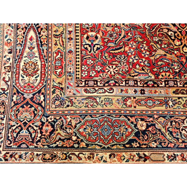 Early 20th Century Kashan Rug, Hand-Knotted Wool & Cotton, Floral Design, Red & Navy, 5x7 For Sale - Image 14 of 16