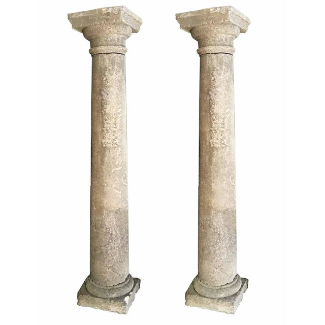 Late 18th Century Columns Antique Limestone - French Doric Style - A Pair For Sale - Image 5 of 5