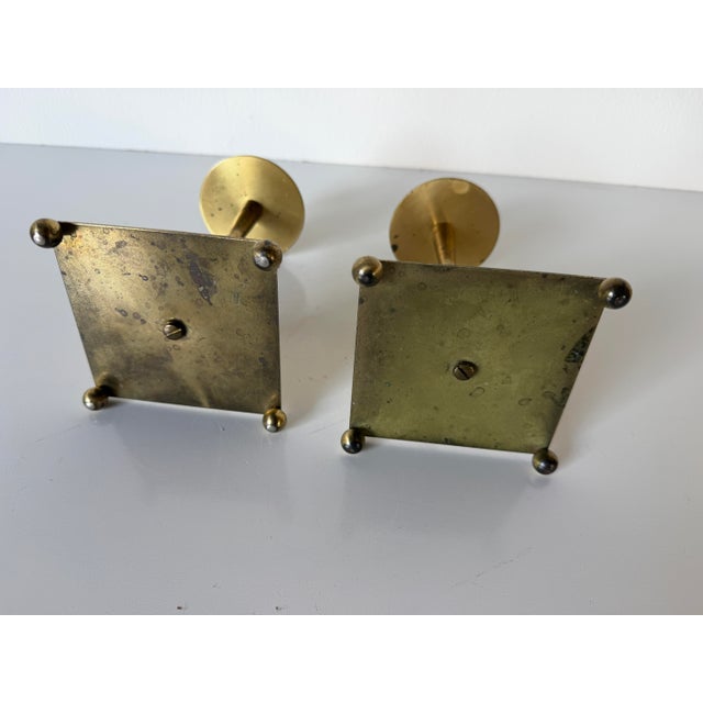 1970s Mid-Century Modern Brass & Metal Geometric Candle Holders – Pair For Sale In Miami - Image 6 of 12