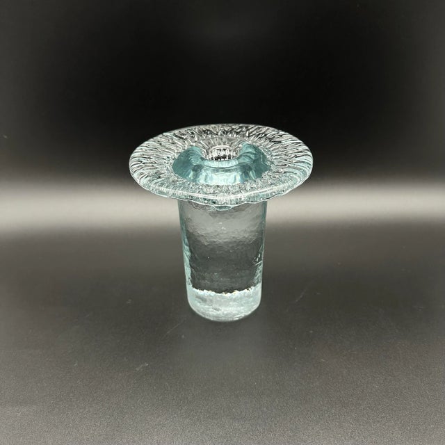 1970s Vintage 1977 Blenko Mushroom Crystal Taper Candlestick Holders Set of 3 For Sale - Image 5 of 8
