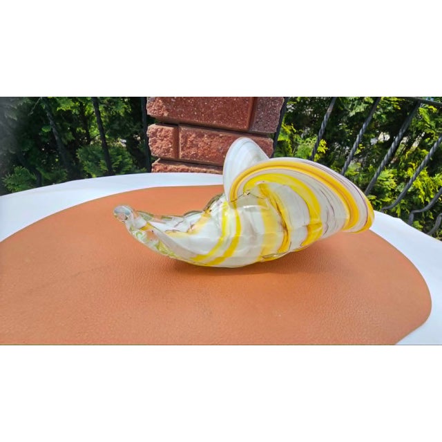 Glass vase, shell, cornucopia, Murano, vintage 1970s, dimensions: height 10.5 cm, width 23 cm, depth 12.2 cm.