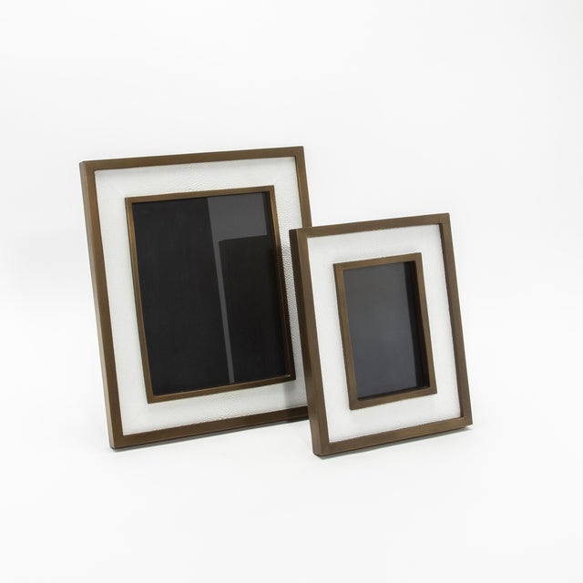 Picture Frame 8x10” in White Shagreen With Brass Details by Kifu Paris For Sale - Image 11 of 11