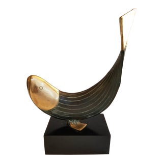 Late 20th Century Dolbi Cashier Brass Whale Sculpture For Sale