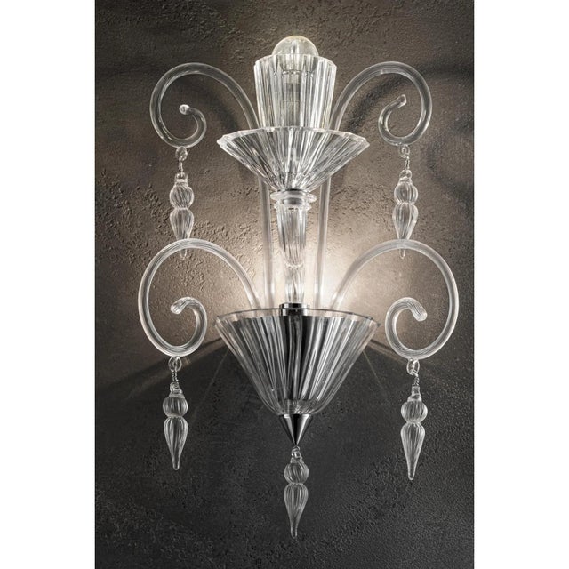 Early 21st Century Scenographic Venetian Rigadinwall Sconce in Trasparent Murano Glass by Simoeng for Simoeng For Sale - Image 5 of 7