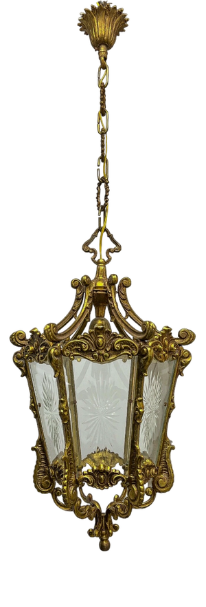 Empire Style Bronze Lantern Pendant Lamp, France, 1940s