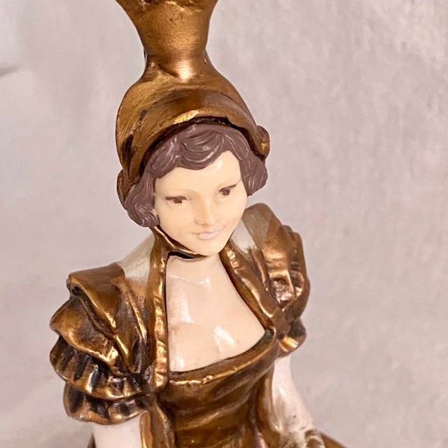 Metal Cast Gilded Age Lady Statue Crystal Ashtray For Sale - Image 7 of 12