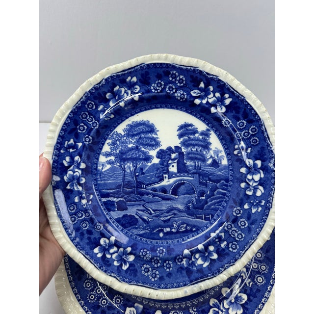 Antique Copeland Spode's "Tower" Blue & White Transferware Plates - Set of 3 For Sale - Image 6 of 12