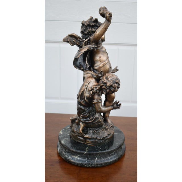 Vintage Bronze Cherub & Child Signed Figurine on Marble Base For Sale - Image 10 of 12