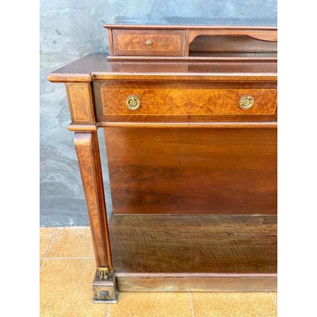1960s Elegant Empire Style Console with Burlwood Veneer and Bronze Details For Sale - Image 6 of 12
