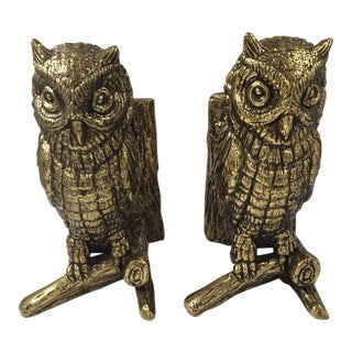 Mid-Century Modern of Brass Owl Bookends - a Pair For Sale