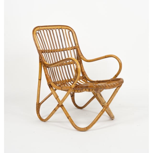 Wood Mid-Century Bamboo and Rattan Armchairs in the style of Tito Agnoli, Italy 1960s For Sale - Image 7 of 16