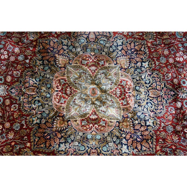 Late 20th Century Vintage Indian Silk Handwoven Geometric Floral Medallion Area Rug Carpet 9 X 13' For Sale - Image 5 of 14