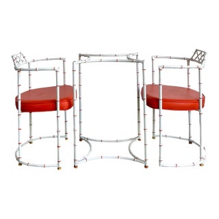Vintage Faux Metal Bamboo Patio Hollywood Chairs and Table Set For Sale