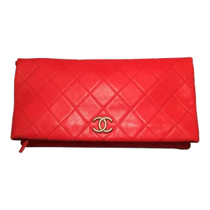 Chanel Red Quilted Leather CC Fold Over Clutch