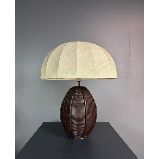 Mid-Century Boho Pencil Reed Rattan Table Lamp with Mushroom Shade, 1970s For Sale - Image 15 of 18
