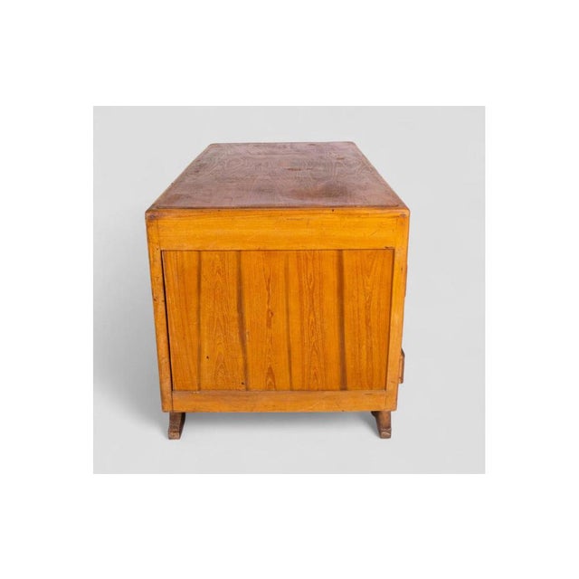 Large Vintage Wooden Desk with Double Drawer Unit and Shaped Legs For Sale - Image 5 of 12
