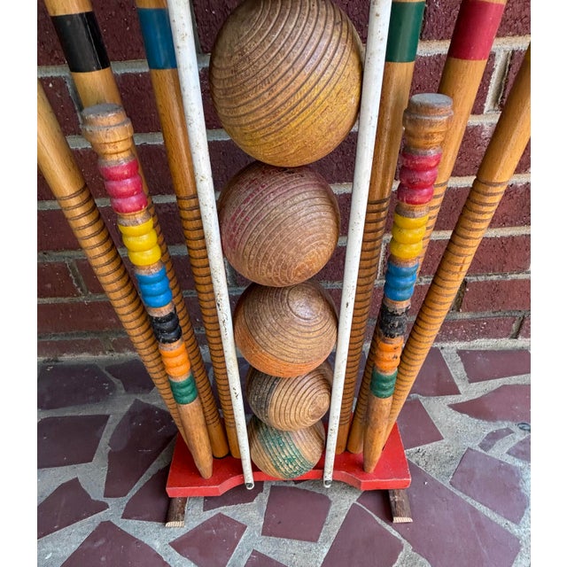 Antique Wooden Croquet Complete Set on Stand, 24 Pieces For Sale - Image 11 of 12