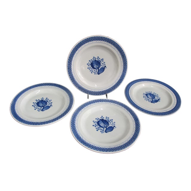 Royal Copenhagen 948 Aluminia Faience Tranquebar Blue 10" Dinner Plate Set For Sale