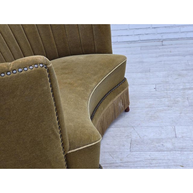 Green Danish 2-Seater Banana Sofa in Green Furniture Velour, 1970s For Sale - Image 8 of 18