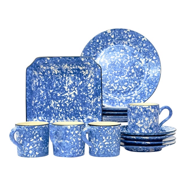 1970s Stangl Town & Country Spongeware Dinnerware Set - Place Settings for 4/Set of 13 For Sale