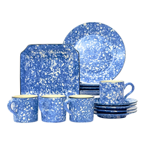 1970s Stangl Town & Country Spongeware Tea Set - Place Settings for 4/Set of 13