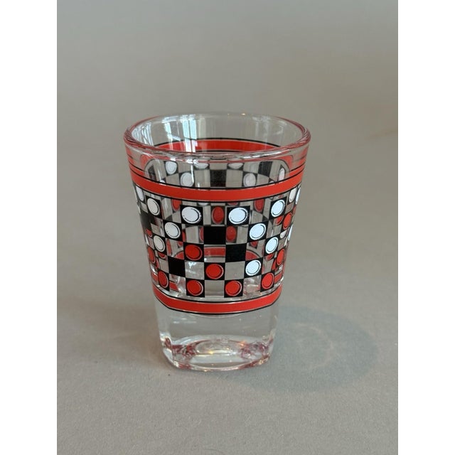 Vintage Art Deco Red White Black Checkered Shot Glass Clear Glass For Sale - Image 4 of 7