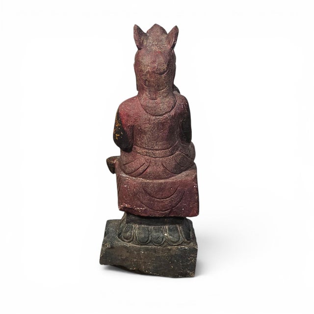 Stone Asian Polychrome Seated Bodhisattva Sculpture on Lotus Base 23" For Sale - Image 7 of 17