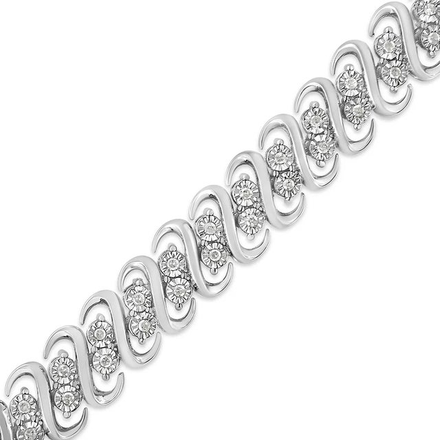 Haus of Brilliance .925 Sterling 1/2 Cttw Diamond Double Row S-Link Bracelet - 7.25" Inches For Sale - Image 4 of 6