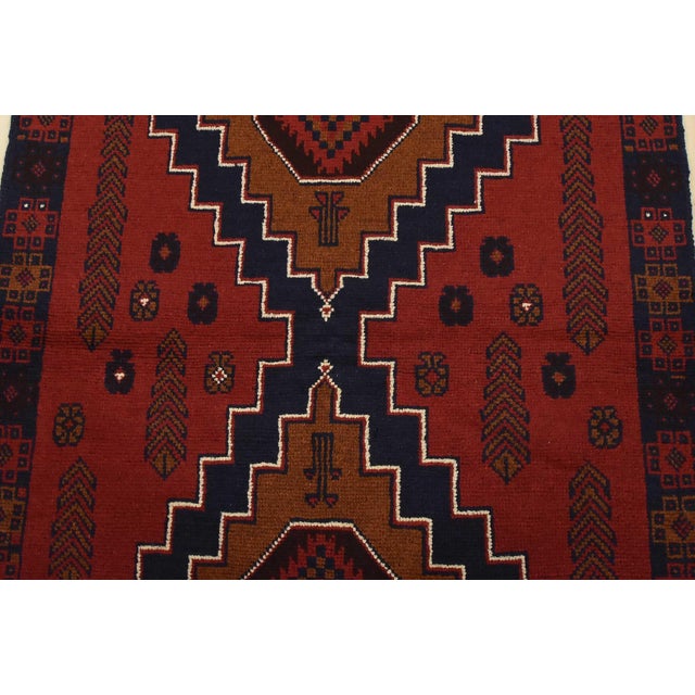 1990s Baloch Rug 3’10” X 6’5” Red Wool Vintage Tribal Hand-Knotted Oriental Carpet For Sale - Image 5 of 14
