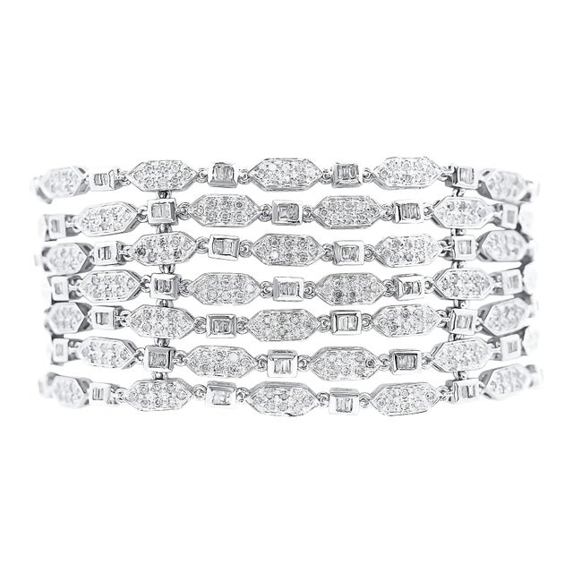 8.42 Carat 7 Row Diamond Link Braclet Crafted in 18k White Gold For Sale