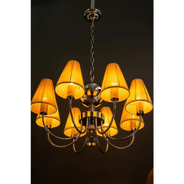 Art Deco Nickel-Plated Chandelier with Fabric Shades, Vienna, 1920s For Sale - Image 18 of 18