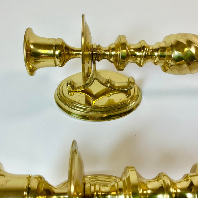 Mid-Century Federal Traditional Brass Wall Candle Holder Sconces - A Pair For Sale - Image 9 of 16