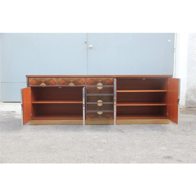 Italian Walnut, Brass & Aluminum Sideboard, 1970s For Sale - Image 14 of 17