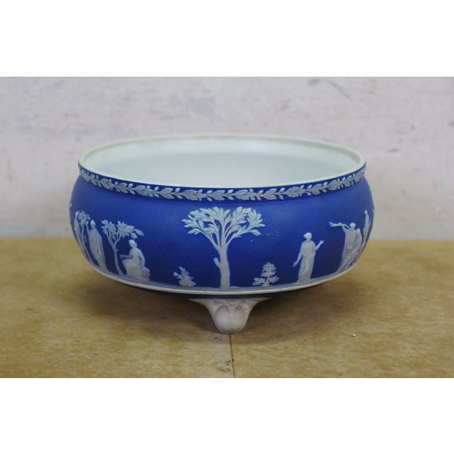 Ceramic Vintage Wedgwood Blue Jasperware Candlesticks Creamer Sugar Teapot Bowl Compote - Set of 6 For Sale - Image 7 of 16