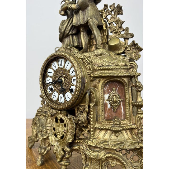 Vintage Brass Figurine Mantel Clock For Sale - Image 12 of 18