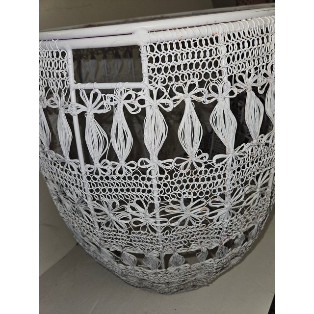 1970s 1970s Painted Wire "Macrame" Garden Stool or Drinks Table With Inset Glass Top For Sale - Image 5 of 5