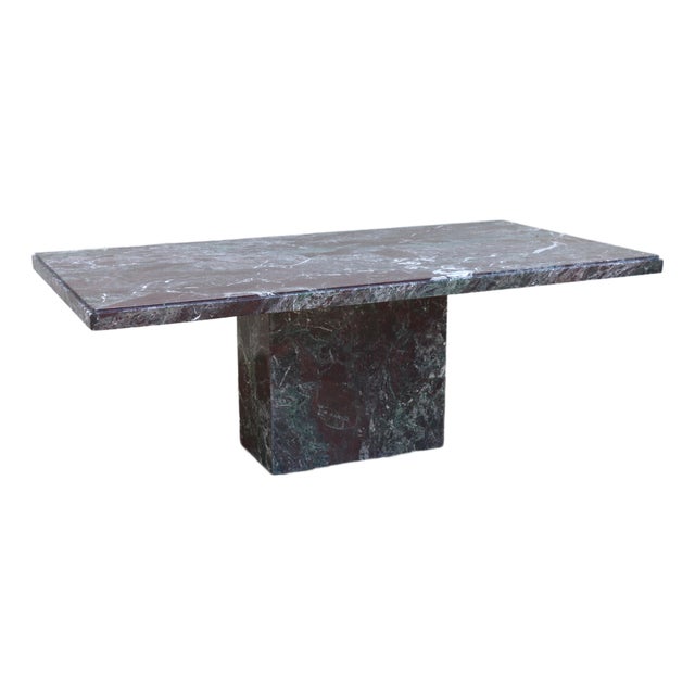 1970s Italian Postmodern Rosso Levanto Marble Dining Table | Monumental Modern Pedestal Table For Sale