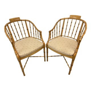 Circa 1960s Baker Furniture Faux Bamboo Windosr Chairs, Pair For Sale