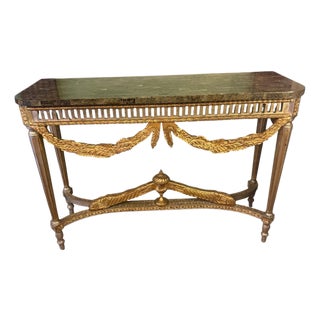 Vintage Neoclassical Style Hall Table With Faux Green Marble Top For Sale