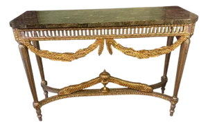 Vintage Neoclassical Style Hall Table With Faux Green Marble Top